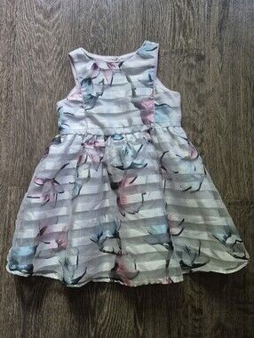 Pippa & Julie White Floral Striped Girls Formal Dress 4T Full Skirt Sleeveless